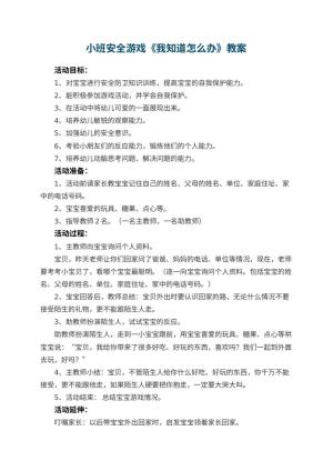 幼儿园小班安全游戏《我知道怎么办》教案 包含反思预览