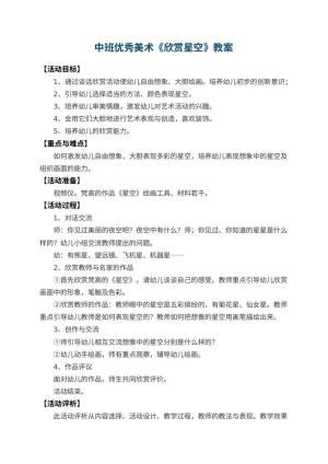 幼儿园中班优秀美术教案《欣赏星空》 包含反思预览