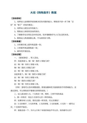 幼儿园大班教案《购物高手》 包含反思预览