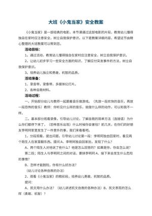 幼儿园大班《小鬼当家》安全教案预览
