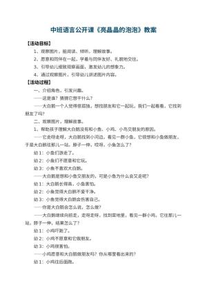 幼儿园中班语言公开课教案《亮晶晶的泡泡》 包含反思预览