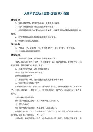 幼儿园大班科学活动教案《会变化的影子》 包含反思预览