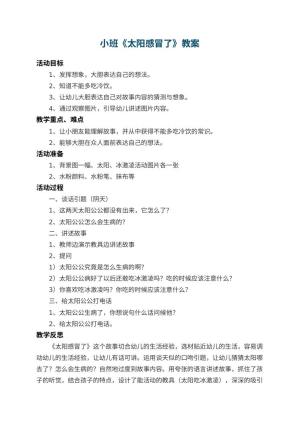 幼儿园小班教案《太阳感冒了》 包含反思预览