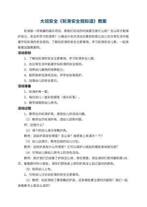 幼儿园大班安全教案《轮滑安全我知道》 包含反思预览