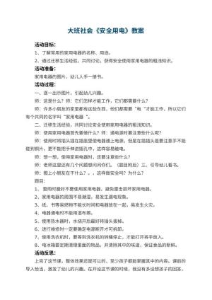 幼儿园大班社会优秀教案《安全用电》 包含反思预览