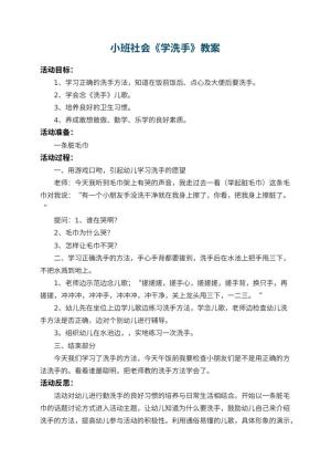 幼儿园小班社会教案《学洗手》 包含反思预览