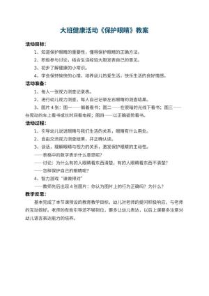幼儿园大班健康教案活动《保护眼睛》 包含反思预览
