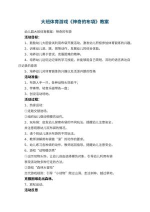 幼儿园大班体育游戏教案《神奇的布袋》 包含反思预览