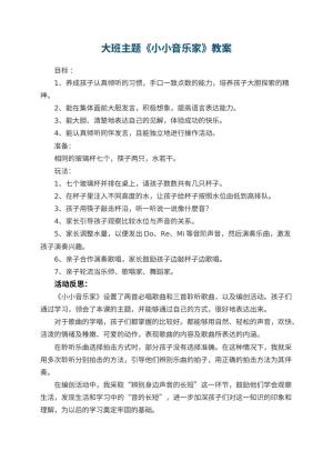 幼儿园大班主题优秀教案《小小音乐家》 包含反思预览