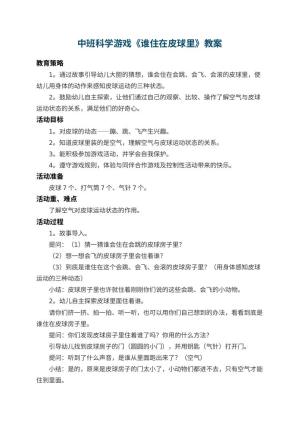 幼儿园中班科学游戏教案《谁住在皮球里》 包含反思预览