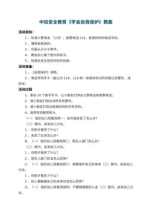 幼儿园中班安全教育教案《学会自我保护》 包含反思预览
