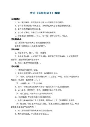 幼儿园大班教案《有用的筛子》 包含反思预览