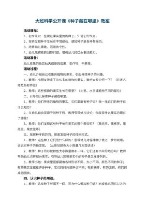 幼儿园大班科学公开课教案《种子藏在哪里》 包含反思预览