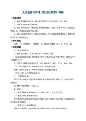 幼儿园大班语言公开课教案《姐姐收藏家》 包含反思预览