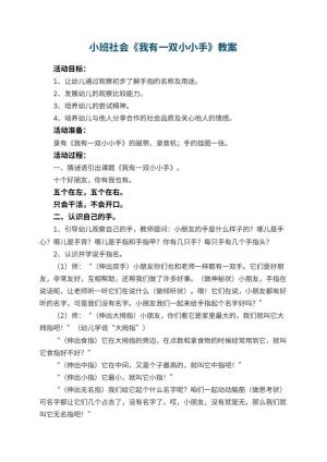 幼儿园小班社会优秀教案《我有一双小小手》 包含反思预览
