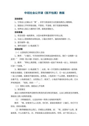 幼儿园中班社会公开课教案《我不怕黑》 包含反思预览
