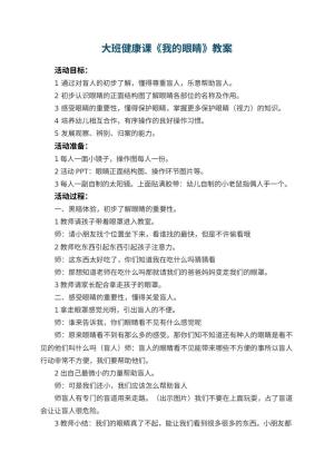 幼儿园大班健康课教案《我的眼睛》 包含反思预览