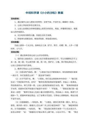 幼儿园中班科学课教案《小小的沙粒》 包含反思预览