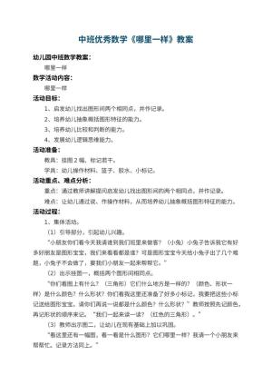 幼儿园中班优秀数学教案《哪里一样》 包含反思预览