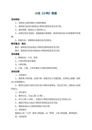 幼儿园小班教案《小鸭》 包含反思预览