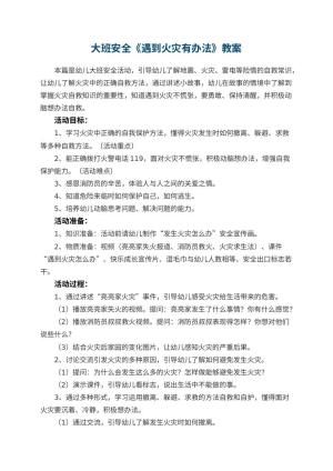 幼儿园教案大班安全《遇到火灾有办法》 包含反思预览