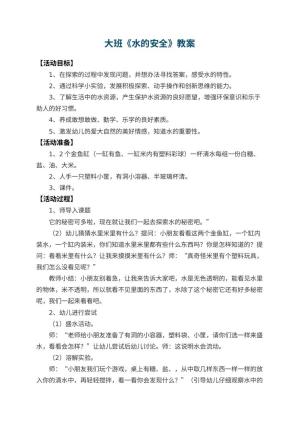 幼儿园大班教案《水的安全》预览