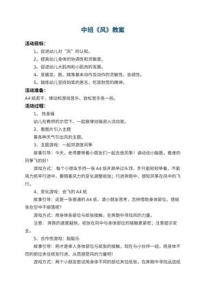幼儿园中班教案《风》 包含反思预览