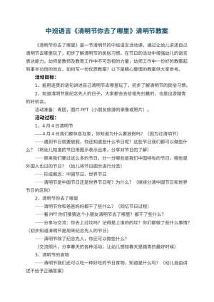 幼儿园中班语言《清明节你去了哪里》清明节教案预览