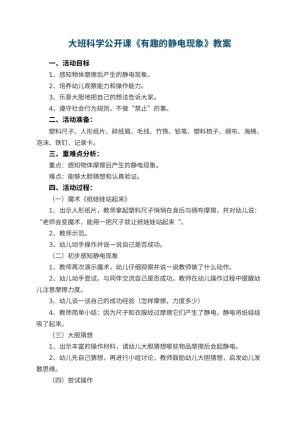 幼儿园大班科学公开课教案《有趣的静电现象》 包含反思预览