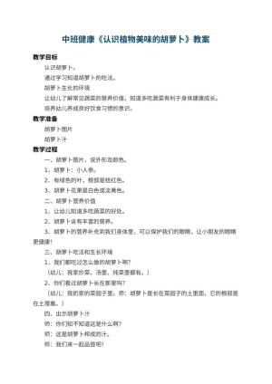 幼儿园中班健康优秀教案《认识植物美味的胡萝卜》 包含反思