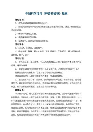 幼儿园中班科学活动教案《神奇的磁铁》 包含反思