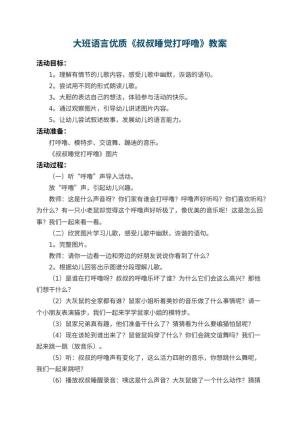 幼儿园大班语言优质教案《叔叔睡觉打呼噜》预览