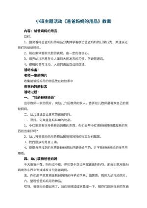 幼儿园小班主题活动教案《爸爸妈妈的用品》 包含反思预览