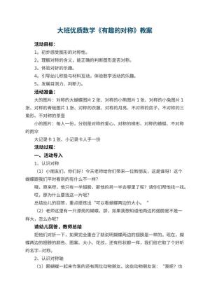 幼儿园大班优质数学教案《有趣的对称》 包含反思预览