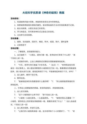 幼儿园大班科学优质课教案《神奇的磁铁》 包含反思预览