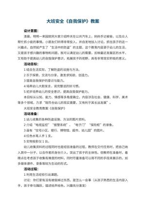 幼儿园大班安全教案《自我保护》 包含反思预览