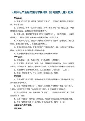 幼儿园大班中秋节主题实施内容安排表《月儿圆梦儿甜》