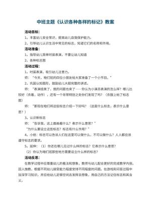 幼儿园中班主题优秀教案《认识各种各样的标记》 包含反思预览