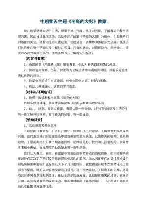 幼儿园中班春天主题《响亮的大鼓》教案 包含反思