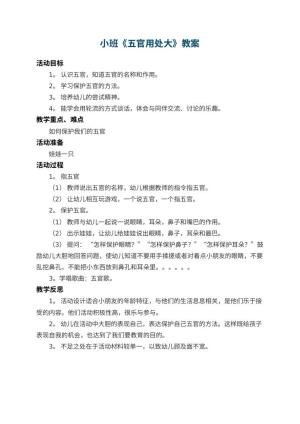 幼儿园小班教案《五官用处大》 包含反思