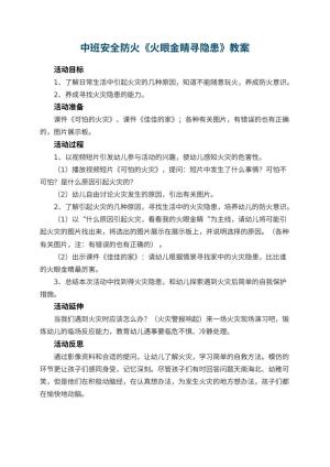 幼儿园中班安全防火教案《火眼金睛寻隐患》 包含反思预览