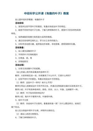幼儿园中班科学公开课教案《有趣的叶子》 包含反思预览