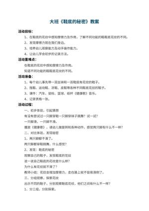 幼儿园大班教案《鞋底的秘密》 包含反思预览