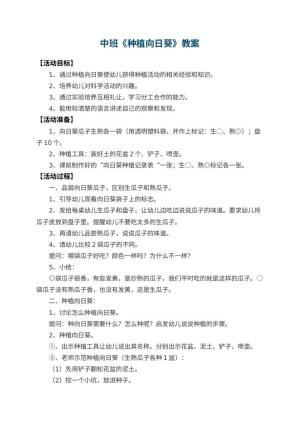 幼儿园中班教案《种植向日葵》 包含反思预览