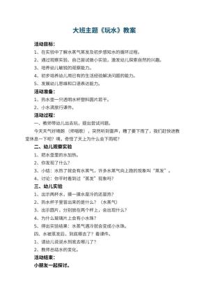 幼儿园大班主题教案《玩水》 包含反思预览