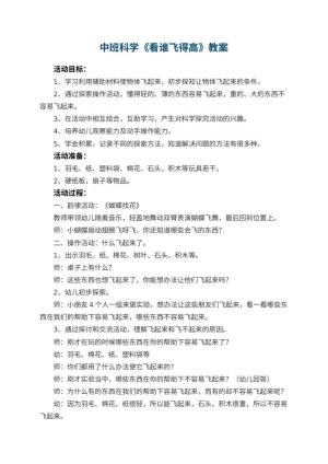 幼儿园中班科学教案《看谁飞得高》预览