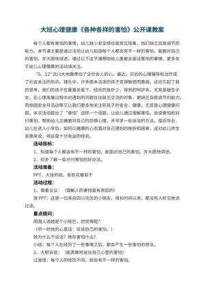 幼儿园大班心理健康《各种各样的害怕》公开课教案预览