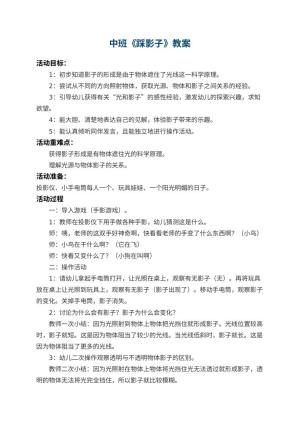 幼儿园中班教案《踩影子》 包含反思预览