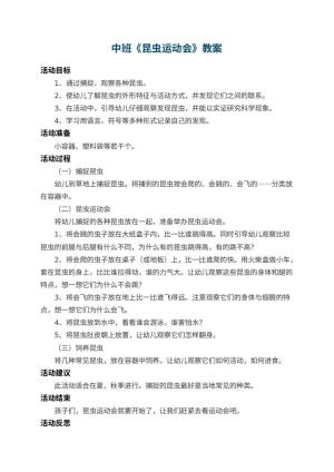 幼儿园中班教案《昆虫运动会》 包含反思预览