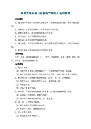 幼儿园获奖教案大班科学教案《可爱的竹蜻蜓》活动 包含反思